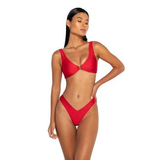 Crimson Scoop Neck Gold Clasp Bikini Top