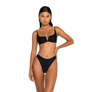 Black V-Wire Contrast Panel Bikini Top