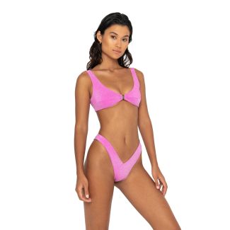 HotPink Scoop Neck Sparkle Clasp Bikini Top