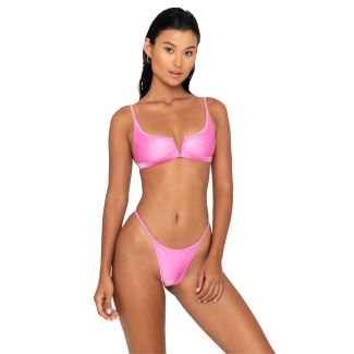 HotPink V-Wire Contrast Panel Bikini Top