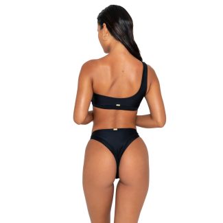 Black Mid-Rise Panel Cheeky Bikini Bottoms