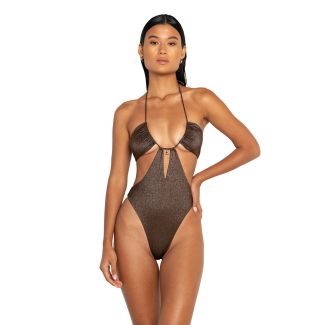 Chocolate Vintage Halter One-Piece Swimsuit