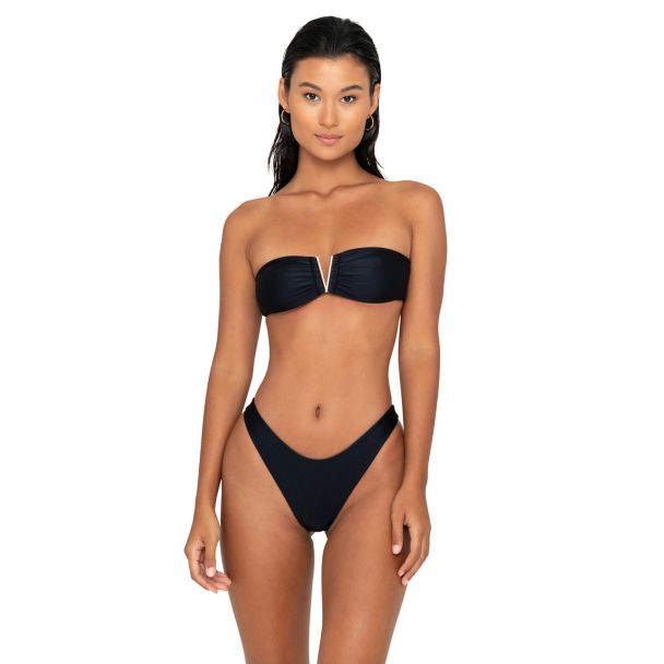 Black V-Front Bandeau Hardware Bikini Top