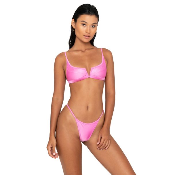 HotPink V-Wire Contrast Panel Bikini Top