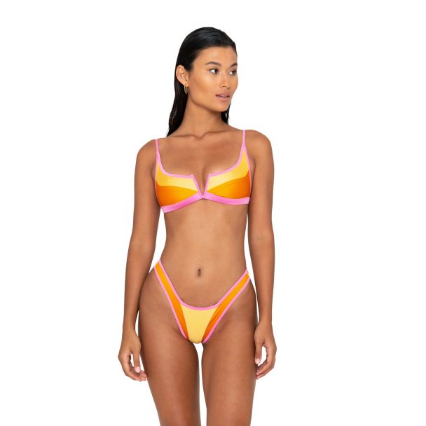 DeepPink Contrast Panel V-Wire Bikini Top